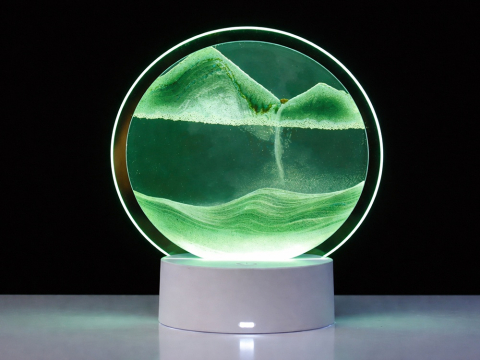 Lampa decorativa cu nisip in miscare, efect relaxant 3D, LED, verde, pentru living si dormitor, 19 x 10 cm [8]
