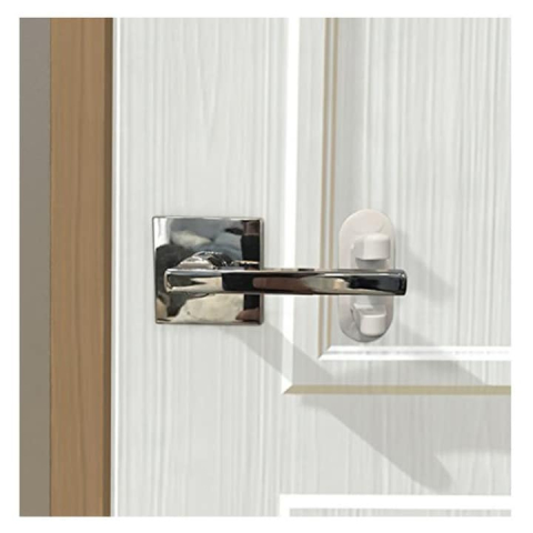 Set 2 bucati sistem de siguranta pentru copii, blocare maner, ABS, autoadeziv, montare pe usi, ferestre, 12 x 5 x 7.5 cm, alb [1]