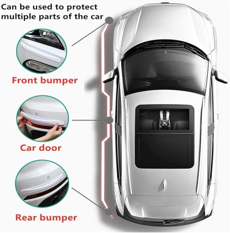 Set 2 benzi pentru protectie bara auto, cu adeziv, plastic si cauciuc, model universal, anti-zgarieturi, 40.5 x 5.2 x 6 mm, alb [5]