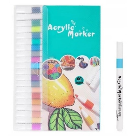 Set 60 markere acrilice, pentru hartie, sticla, piatra, lemn, panza, textile, uscare rapida, multicolor [11]