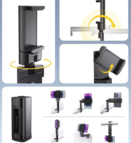 Suport universal pentru telefon, ABS, reglabil, rotire 360°, multifunctional, 9.3 x 3.7 x 3.5 cm, negru [9]