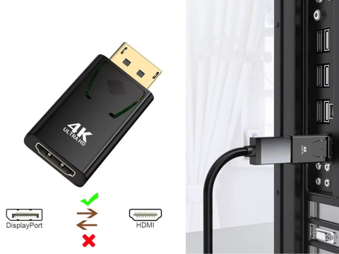 Adaptor DisplayPort tata la HDMI mama 4K Ultra HD, Plug & Play, compatibil PC, laptop, monitor, proiector, 4 cm, negru [6]