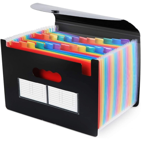Diverse accesorii papetarie - Mapa pentru documente A4 cu 25 compartimente, organizator portabil cu etichete multicolore, capacitate mare, polipropilena rezistenta, 24 x 33 x 3 cm, negru