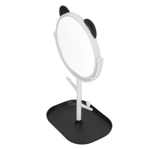 Oglinda cosmetica, cu urechi, baza pentru bijuterii, diametru 15 cm, design rotativ 360°, plastic, 30 x 16.5 cm, alb/negru [4]