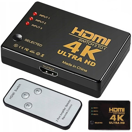 Gadgeturi - Spliter switch HDMI 4K, 3 x HDMI, Telecomanda, negru