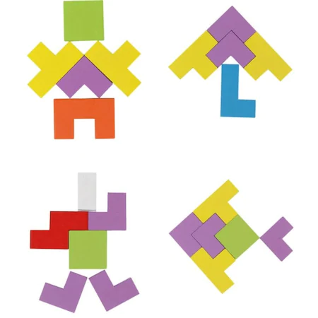 Puzzle din lemn 3in1 pentru copii,asamblare logica,tetris,38 piese - Multicolor [3]
