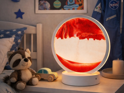 Lampa decorativa LED cu efect 3D nisip curgator, tip clepsidra, rosu, baza alba, USB sau baterii, decor relaxant pentru dormitor, living si birou [8]