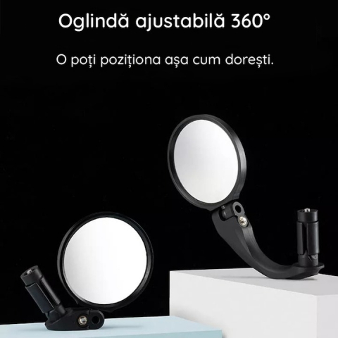 Oglinda retrovizoare pentru bicicleta, ajustabila, rotatie 360°, diametru 6.7 cm, negru [1]