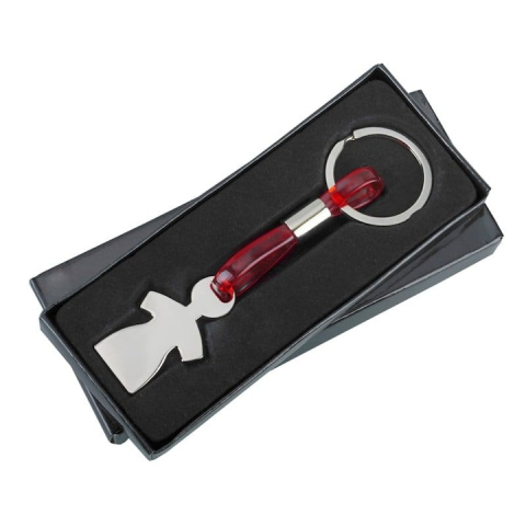 Breloc decorativ in forma de fata, metal/plastic, design modern, cu inel pentru chei, 11.8 x 2.4 x 1.4 cm, argintiu/rosu, cutie inclusa [1]