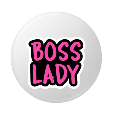 PAPETARIE & BIROTICA - Insigna rotunda mesaj BOSS LADY, design modern roz si negru, 58 mm