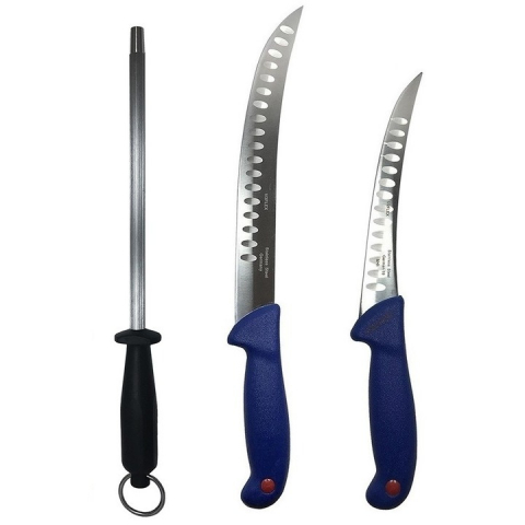 Cutite si tacamuri - Set profesional de macelarie, transat, degresat, dezosat, otel carbon, 2 cutite, masat pentru ascutit
