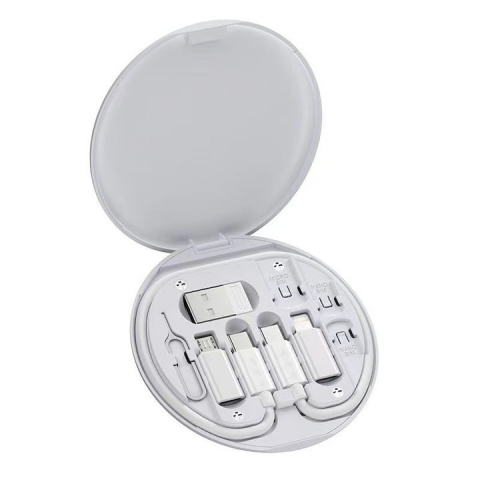 Accesorii telefon - Set cabluri de date multifunctionale, adaptoare USB-C/Tip Lightning/USB-A/Micro-USB, portabil, alb