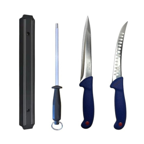 Cutite si tacamuri - Set cutite profesionale de macelarie, injunghiat, transat, filetat, dezosat, suport magnetic, masat pentru ascutit, 2 cutite