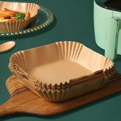 Set 100 hartii de copt pentru air fryer, cuptor, de unica folosinta, antiderapante, forma patrata, 16 x 16 cm, maro [2]