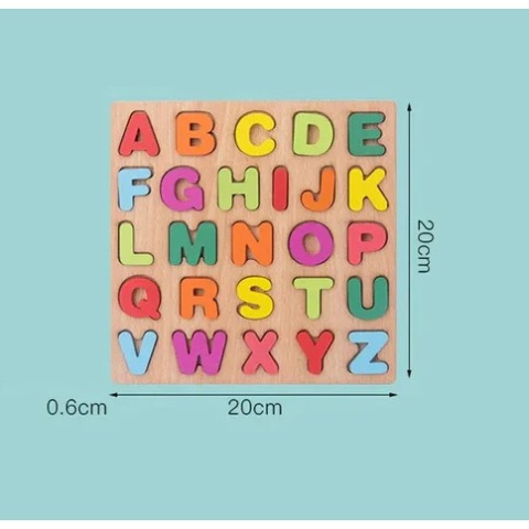 Tabla pentru copii, invatare alfabet, puzzle Montessori, 26 litere, lemn, 20 x 20 cm, multicolor [5]