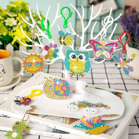 Set brelocuri cu diamante pentru copii, insecte, animale, 15 modele, accesorii incluse, multicolor [10]