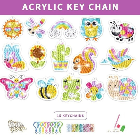 Set brelocuri cu diamante pentru copii, insecte, animale, 15 modele, accesorii incluse, multicolor [9]