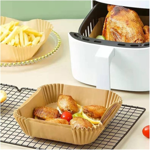 Set 100 hartii de copt pentru air fryer, cuptor, de unica folosinta, antiderapante, forma patrata, 16 x 16 cm, maro [6]