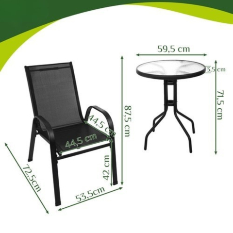Set mobilier gradina, masa rotunda si 2 scaune, metal/sticla, pentru balcon, terasa, exterior, negru [16]