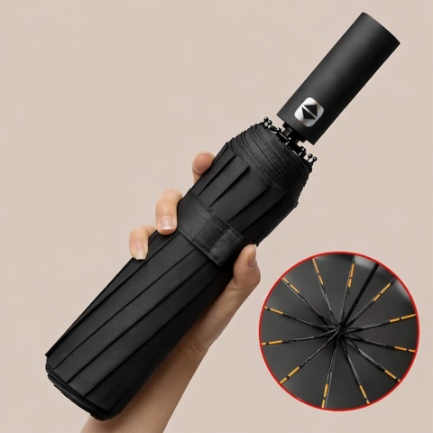 Umbrela, deschidere automata, protectie UV 50+, pliabila, 12 spite, diametru 105 cm, negru [13]