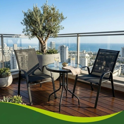 Set mobilier gradina, masa rotunda si 2 scaune, metal/sticla, pentru balcon, terasa, exterior, negru [14]