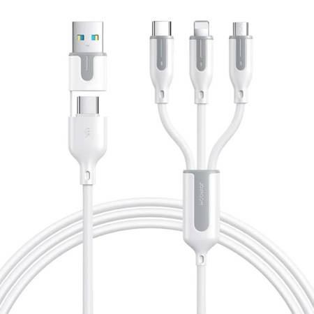Cabluri USB - Cablu de incarcare si transfer date, 5 in 1, Lightning, USB-C, Micro USB, USB-A, lungime 1.2 m, alb