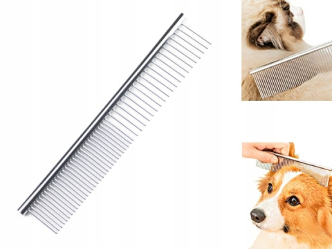 Pieptene pentru caini si pisici, ingrijirea blanii, otel inoxidabil, 2 tipuri de dinti, varfuri rotunjite, 16.5 x 3 cm, argintiu [7]