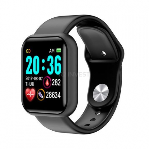 Fitness - Ceas smartwatch, Bluetooth, monitorizare somn, pedometru, puls, activitati, notificari, negru