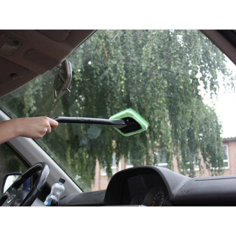 Stergator auto pentru parbriz, geamuri, din microfibra si plastic, laveta detasabila, maner ergonomic, verde [10]