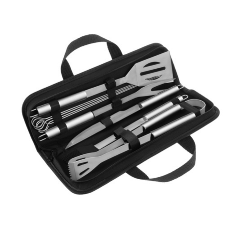 Set 9 ustensile pentru gratar, otel inoxidabil/silicon, husa depozitare inclusa, 38.5 x 11.5 x 5 cm, negru/argintiu [6]