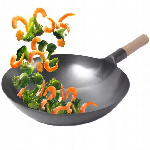Tigaie Wok profesionala, din otel carbon cu fund rotund 30 cm [8]