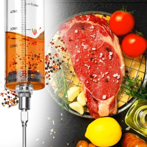 Seringa pentru injectare carne, 3 ace diferite, capacitate 50 ml, reutilizabila, gradata, plastic, otel inoxidabil, 7.7 x 23 x 3.5 cm, gri [9]