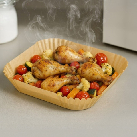Set 100 hartii de copt pentru air fryer, cuptor, de unica folosinta, antiderapante, forma patrata, 16 x 16 cm, maro [13]
