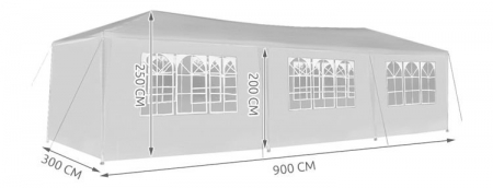 Cort,pavilion de curte,gradina,evenimente 3x9 m cu 8 pereti laterali cu ferestre - Alb [1]