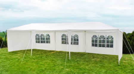 Cort,pavilion de curte,gradina,evenimente 3x9 m cu 8 pereti laterali cu ferestre - Alb [4]