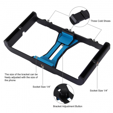 Kit vlogging profesional,trepied,suport telefon,microfon,mini panou LED - Albastru [6]