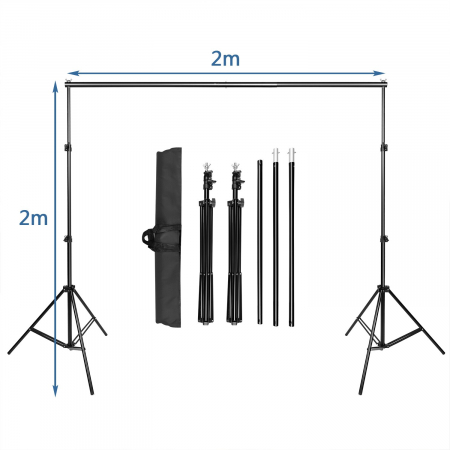 Suport foto studio reglabil 2x3m, clesti inclusi + 3 panze de fundal multicolore 2x3m [2]