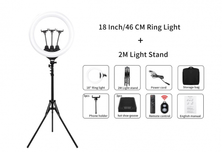 Ring Light - Lampa circulara profesionala LED 46 cm diametru,trepied 200 cm + geanta transport