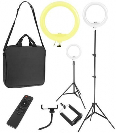 ECHIPAMENTE FOTO - Lampa circulara LED 26 cm diametru,trepied 200 cm,telecomanda control + geanta transport