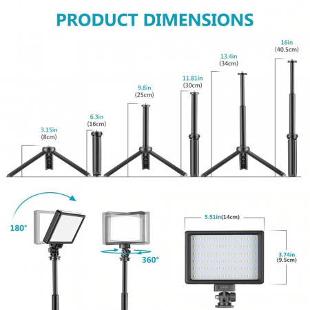 Kit 2 mini panouri Neewer,cu stativi reglabili 116 cm,8 filtre de culoare multicolore + incarcator priza 4x USB [2]