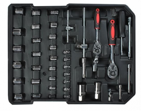 Trusa de scule din aluminiu, tip troler, usor de transportat cu 187 piese - Gri [3]