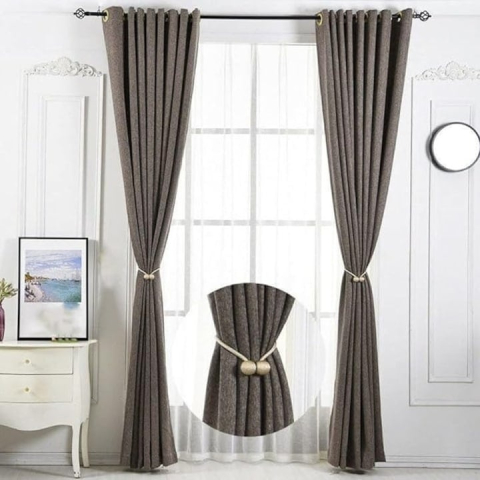 Accesoriu magnetic pentru perdele si draperii, snur textil impletit, 44 cm, bej antichizat [2]