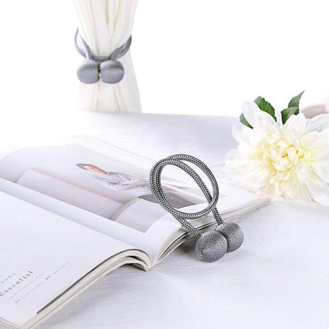 Accesoriu magnetic pentru perdele, snur textil impletit, 44 cm, gri antracit [4]