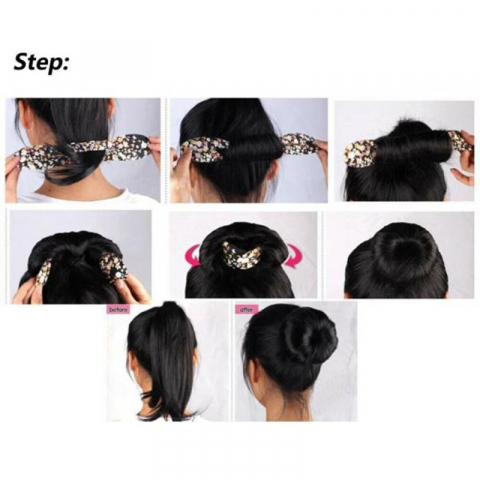Accesoriu tip twister, pentru aranjarea parului in stil coc, 23 cm, roz/rosu [3]