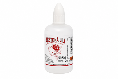 COSMETICE - Acetona Lily cu picurator pentru indepartarea ojei si curatarea unghiilor, flacon plastic, 50 ml