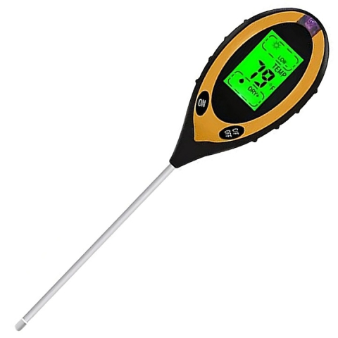 Testere apa - Acid meter tester de pH pentru sol horticole, masurare temperatura, umiditate si lumina, afisaj iluminat, sonda 20 cm, galben
