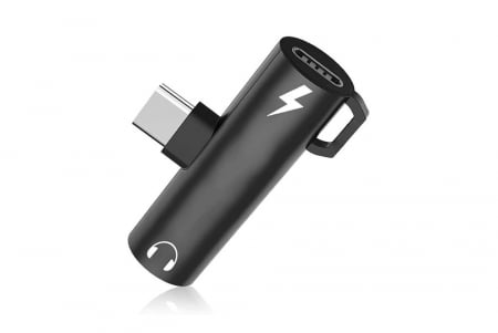 Diverse - Adaptor 2in1, 2x USB C - Jack 3.5 mm cu breloc de prindere - Multicolor