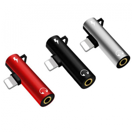ELECTRONICE - Adaptor 2in1, 2x USB Iphone - Jack 3.5 mm cu breloc de prindere - Multicolor