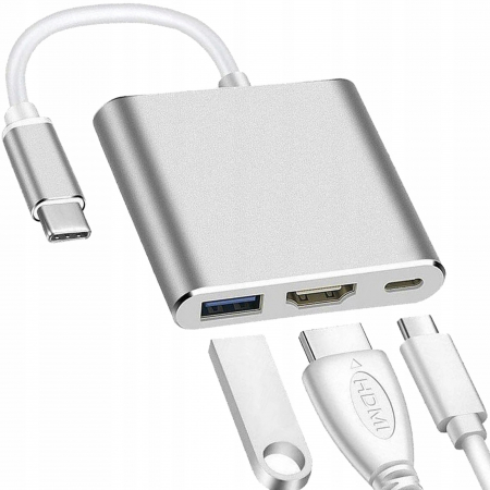 Gadgeturi - Adaptor Hub 3in1, HDMI,USB 3.0,type C,transfer rapid de date - Gri