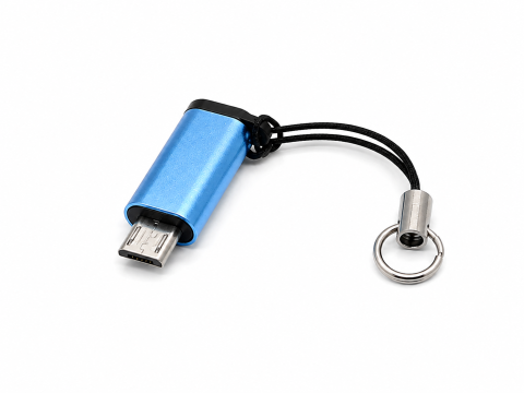 Cabluri USB - Adaptor albastru deschis Lightning la USB-C, convertor compact pentru conectare si incarcare, cu snur si inel tip breloc, pentru telefon, tableta si dispozitive compatibile